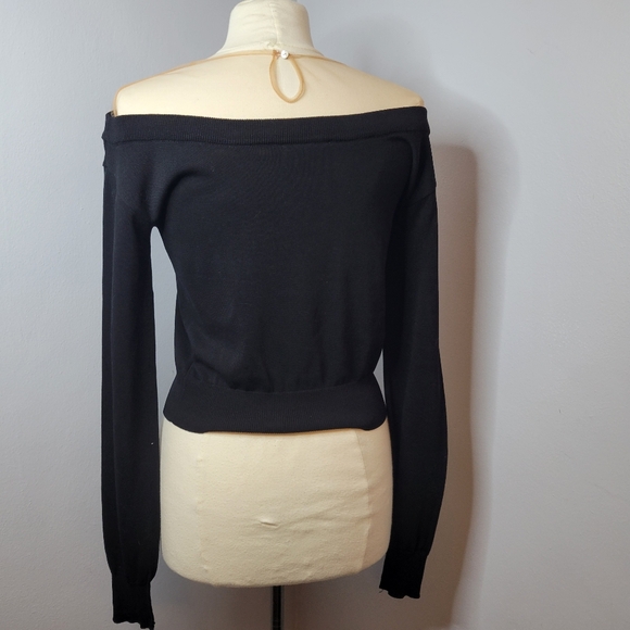 ENDLESS ROSE Women Small Black Viscose Off-The-Shoulder Sweater Sheer Pink Top - Picture 3 of 9